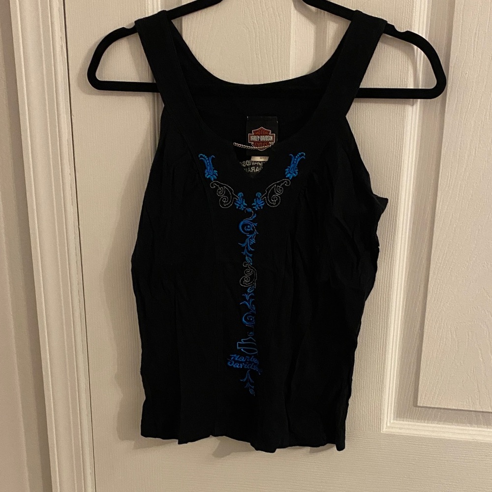 Harley-Davidson Black Tank Top with Blue Embroidery